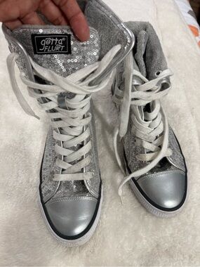 Gotta Flurt Silver Sequin High-Top Sneakers with Metallic Toe